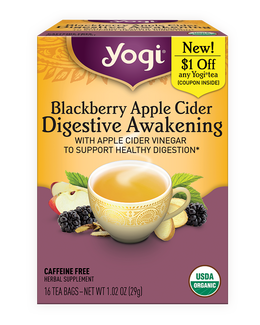 Yogi Blackberry Apple Cider Digestive Awakening Herbal Tea 16 Bags