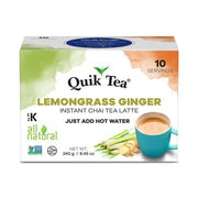Quik Tea Lemongrass Ginger Instant Chai Tea Latte 10 Count Single Box All Natural Digestion Tea In Single Serve Pouches | Just Add Hot Water
