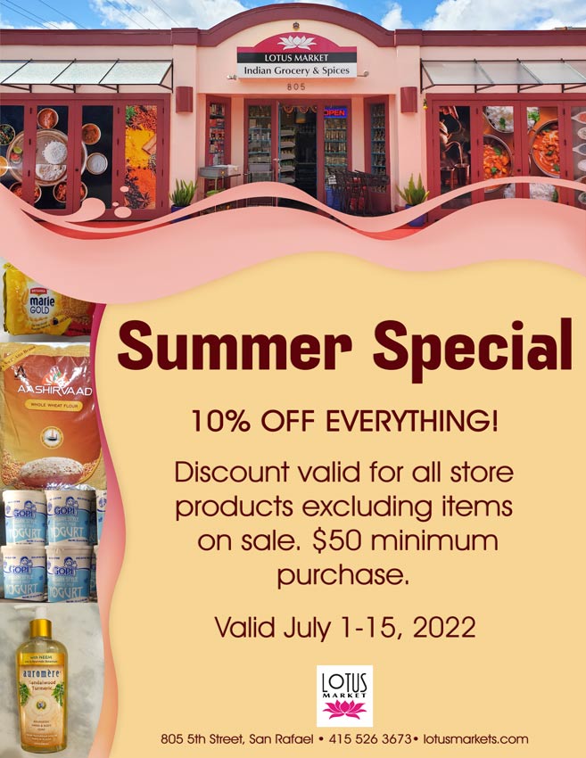 Lotus Market Summer Special Flyer- Lotus Market Storefront, different products from Lotus Market, logo and texts.